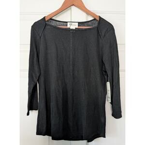 Andrea Jovine Black Linen Lightweight Long Sleeve Top